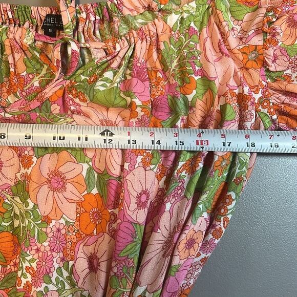 Rachel Zoe Mini Dress‎ Green Pink Floral Ruffle Off Shoulder Women's Size Medium - Picture 4 of 8